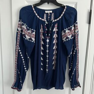 Navy Embroidered Women's Top
